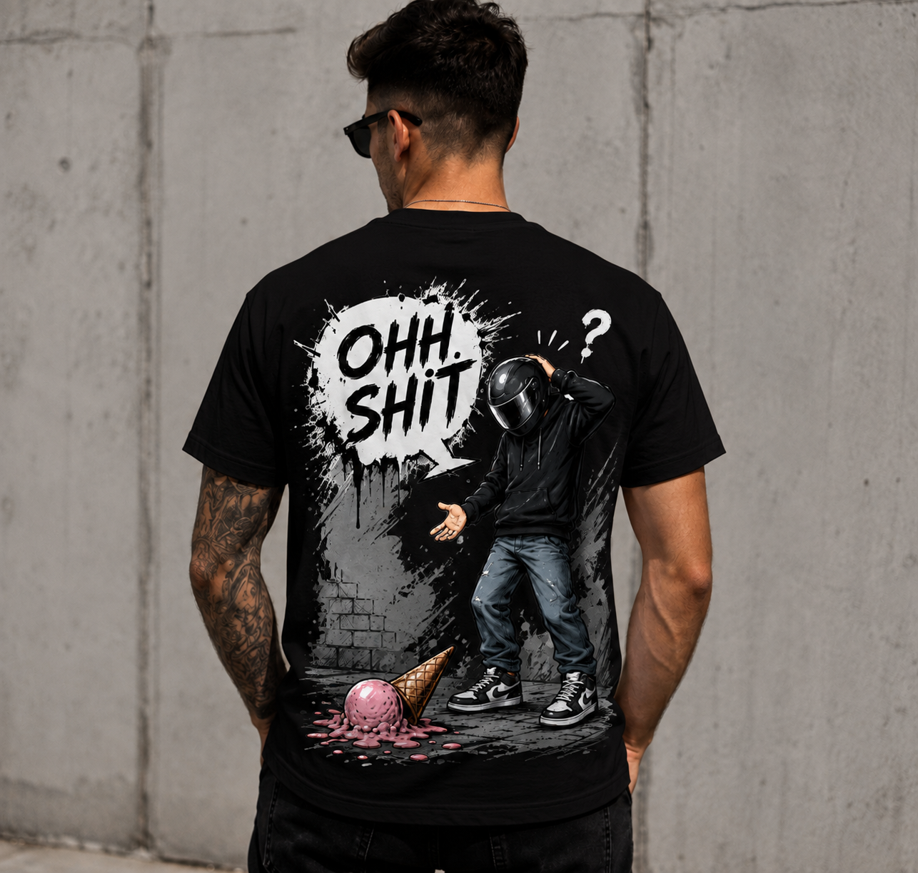 OHH SHIT V2 – Motoros mintás fekete póló