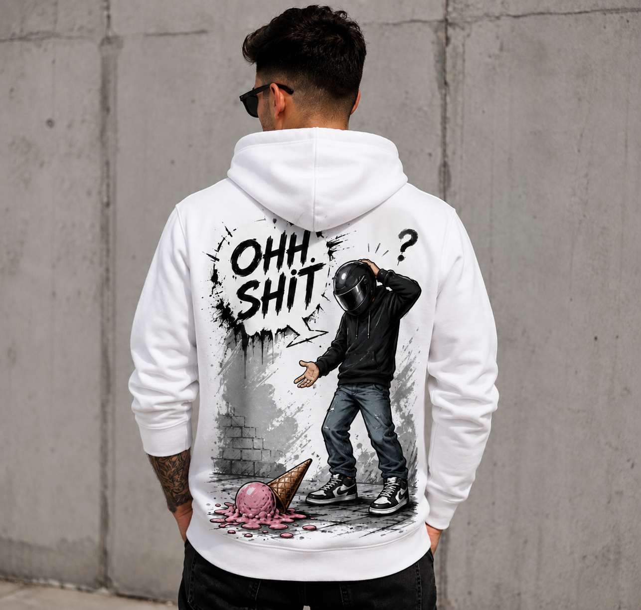 OHH SHIT V2– Motoros fehér pulóver